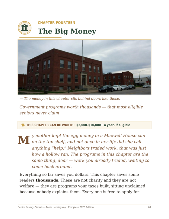Chapter Fourteen — The Big Money government programs