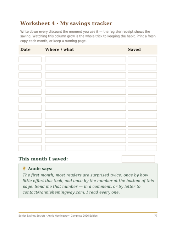 The fill-in monthly savings tracker worksheet